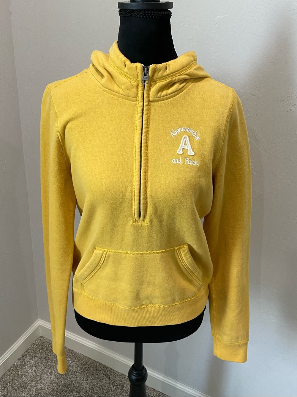 Abercrombie & Fitch Yellow Half-Zip Hoodie with Embroidered A Y2K